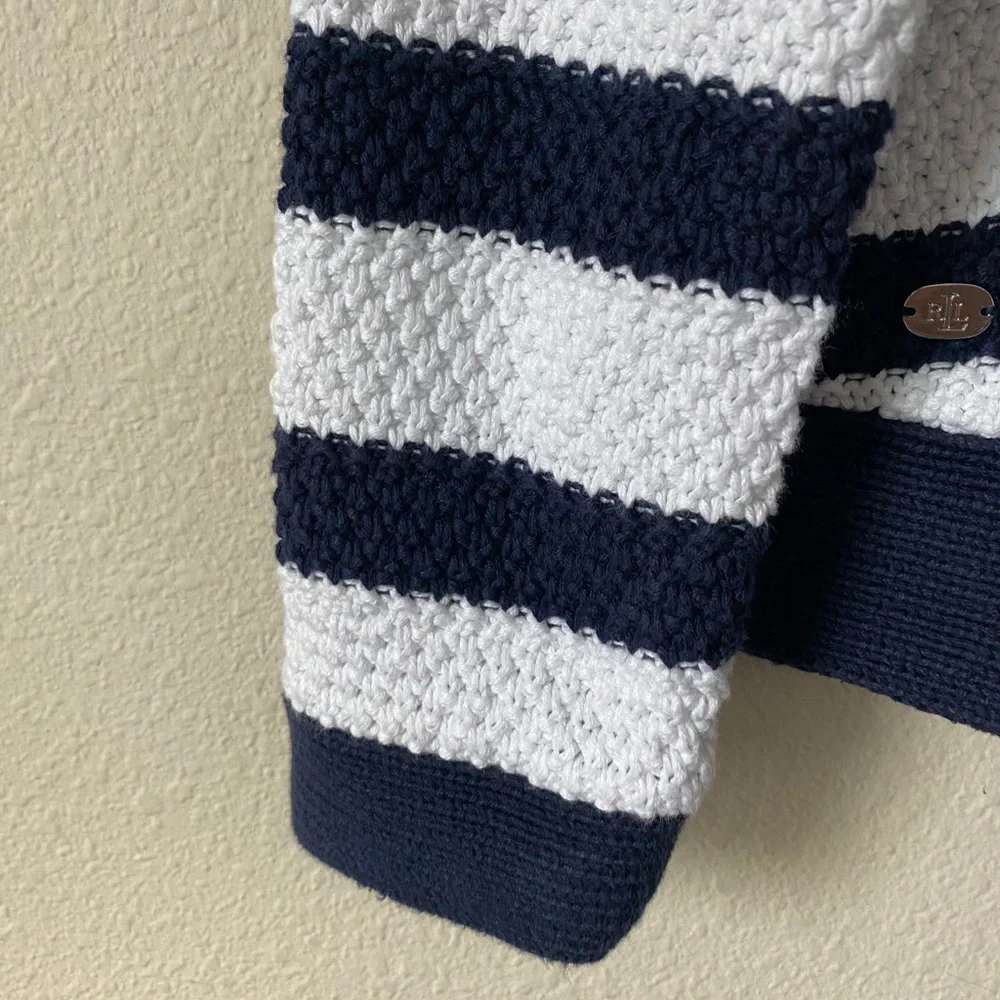 Ralph Lauren Women’s Navy&White Striped VNeck Relaxed LongSleeve Sweater Medium - Picture 6 of 16